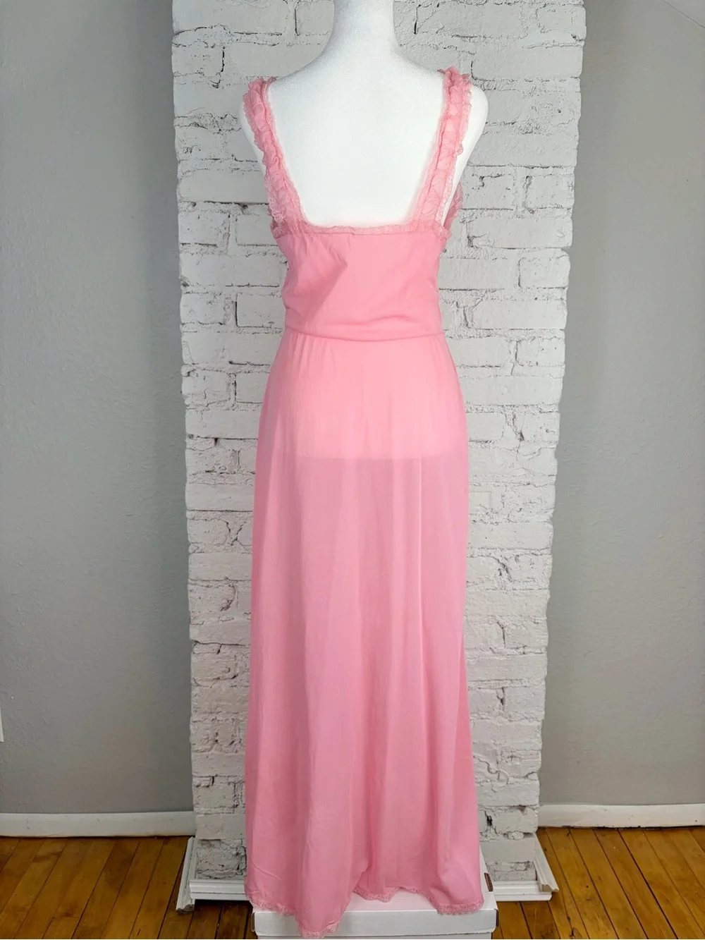 Vintage 50s Luxite by Holeproof Nylon Pink Maxi Slip Nightie Lingerie Dress 34 - Picture 5 of 15